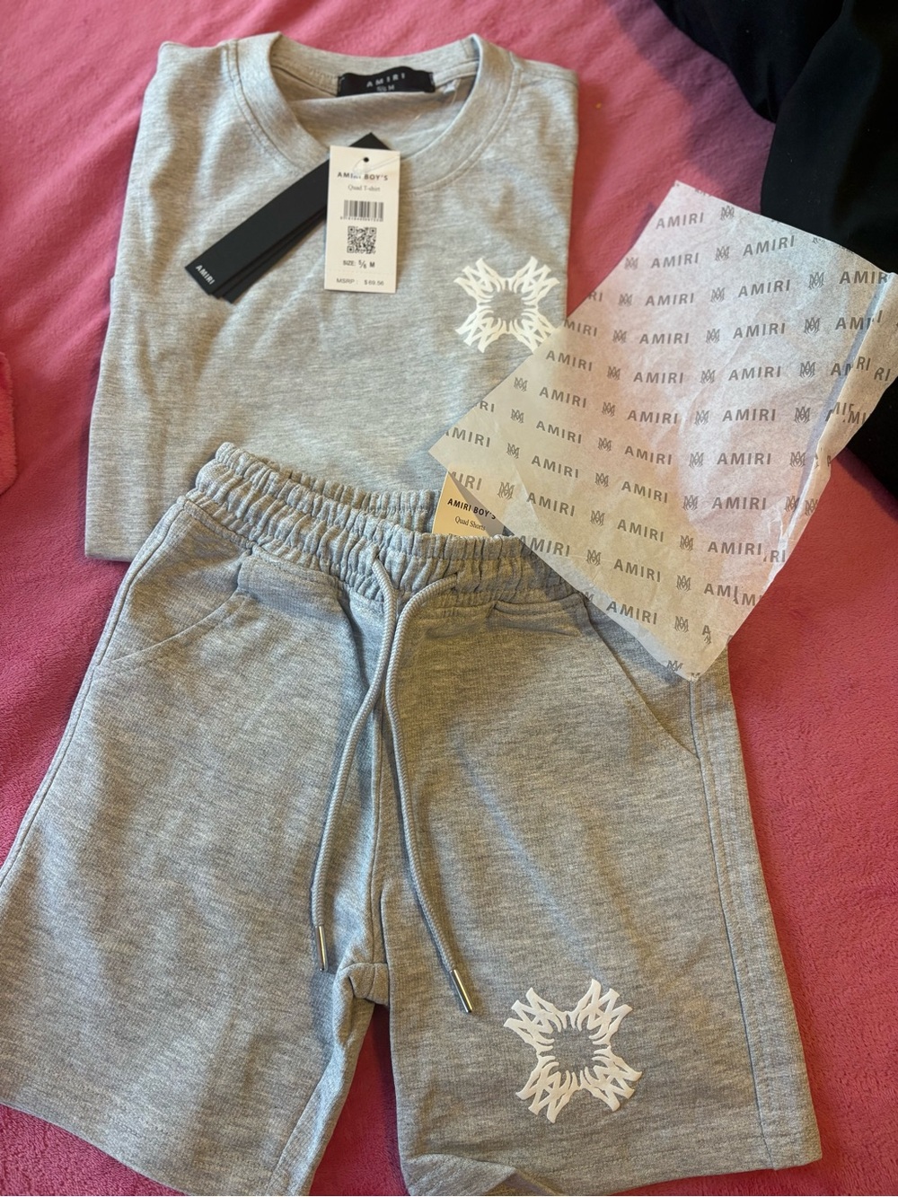 AMIRI Kids Gray Logo Short Set with White Graphic